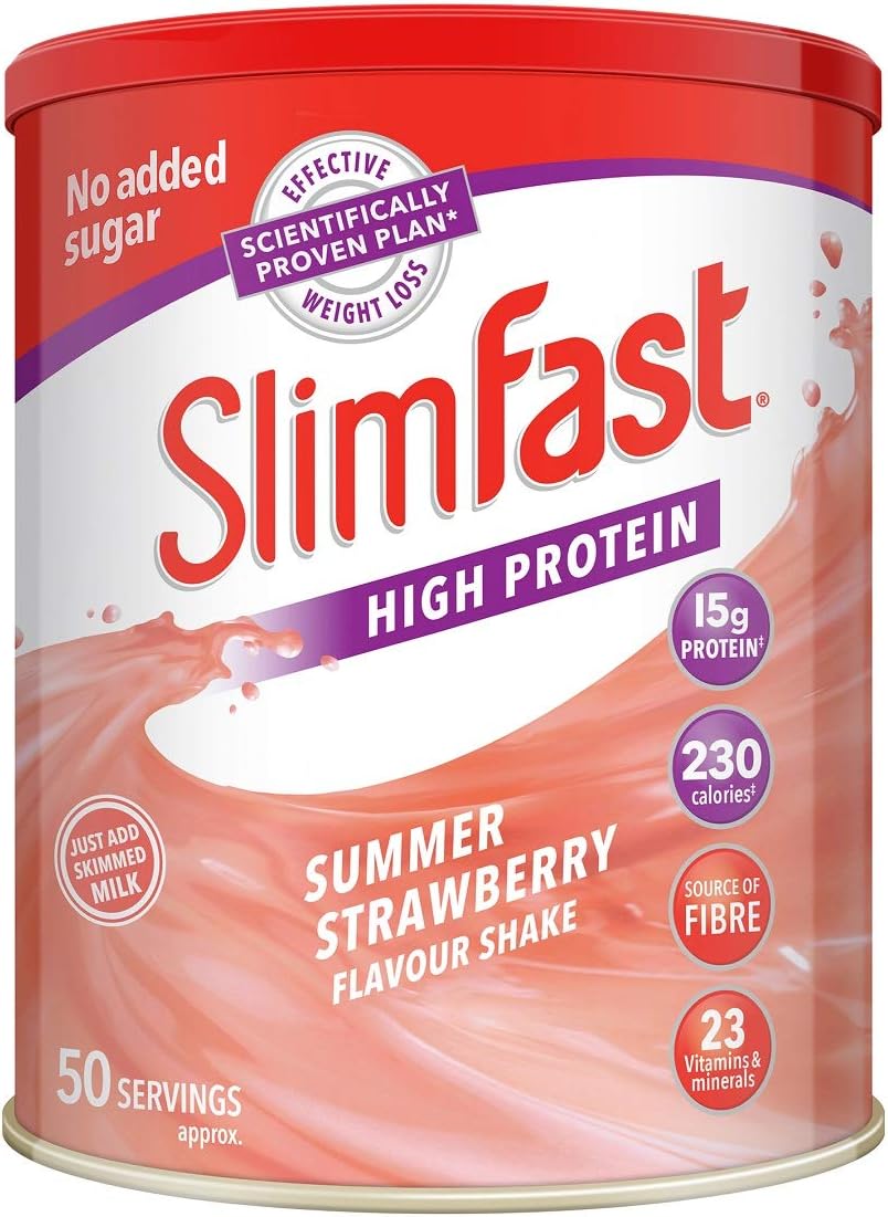 SlimFast High Protein Powder Meal Replacement Diet Supplement, Summer Strawberry, 50 Servings, 1.852 kg, 1.85 kg (Pack of 1)