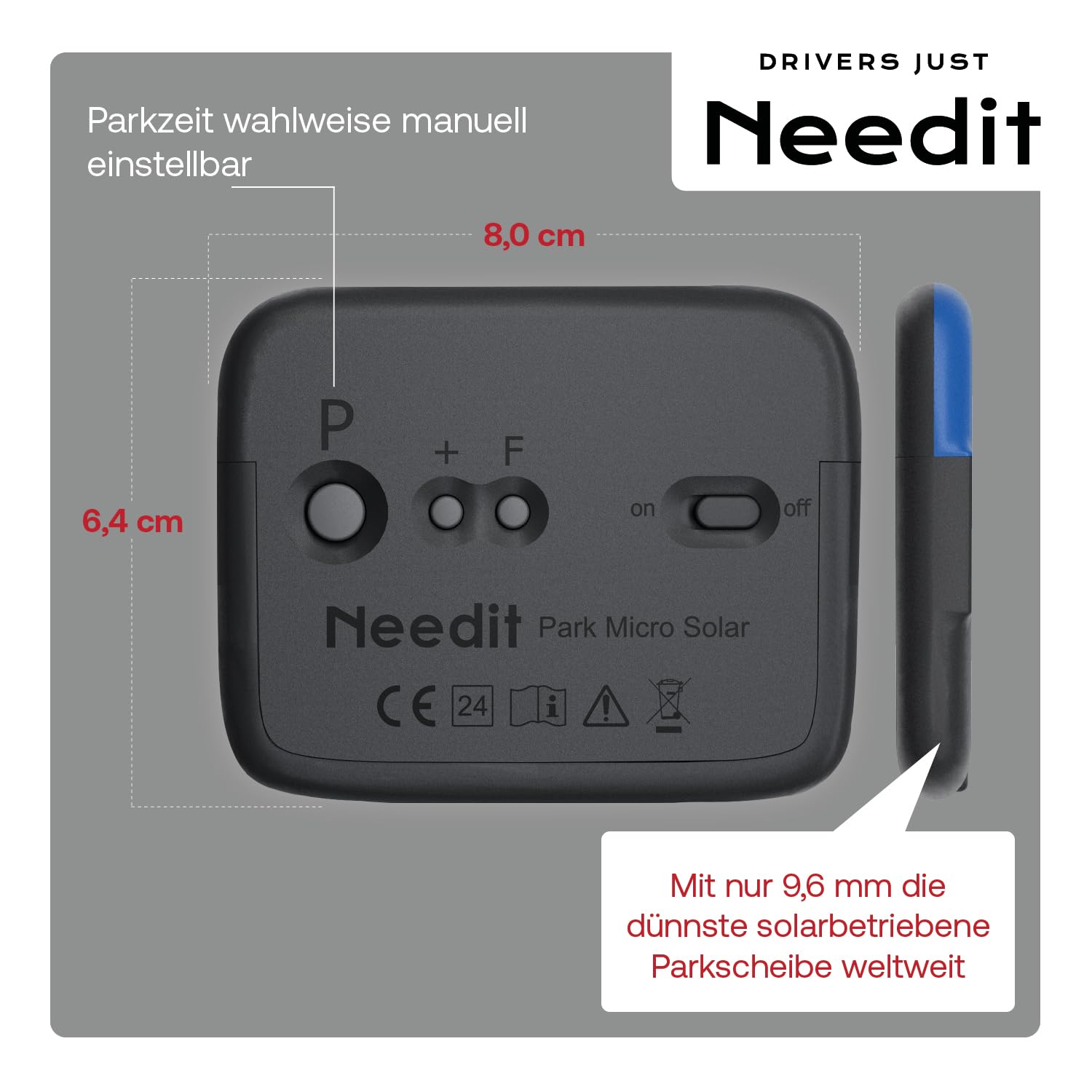 Needit Park Micro Solar elektronische Parkscheibe [NEUES Modell 2025] I unendlich Energie, Null Batteriewechsel | einzige Parkscheibe in Deutschland mit integriertem wiederaufladbarem Akku | blau 5