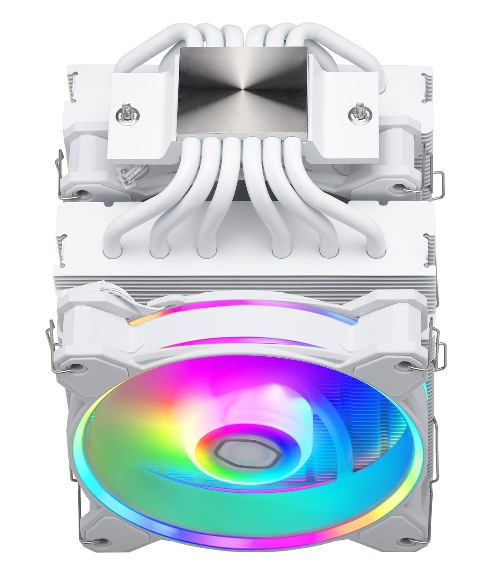 Cooler Master Hyper 622 Halo White Dual Tower CPU Air Cooler, 120 Halo² PWM Fan, Dual Loop ARGB, 6 Copper Heat Pipes, Nickel-Plated, 154mm Tall, AMD Ryzen AM5|AM4, Intel LGA 1851|1700|1200 Brackets