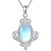 Pextrid 925 Sterling Silver Moonstone Necklace, Featuring Various Pattern Moonstone Pendant Jewelry Gift for Mother Women With 18+2inches Chain