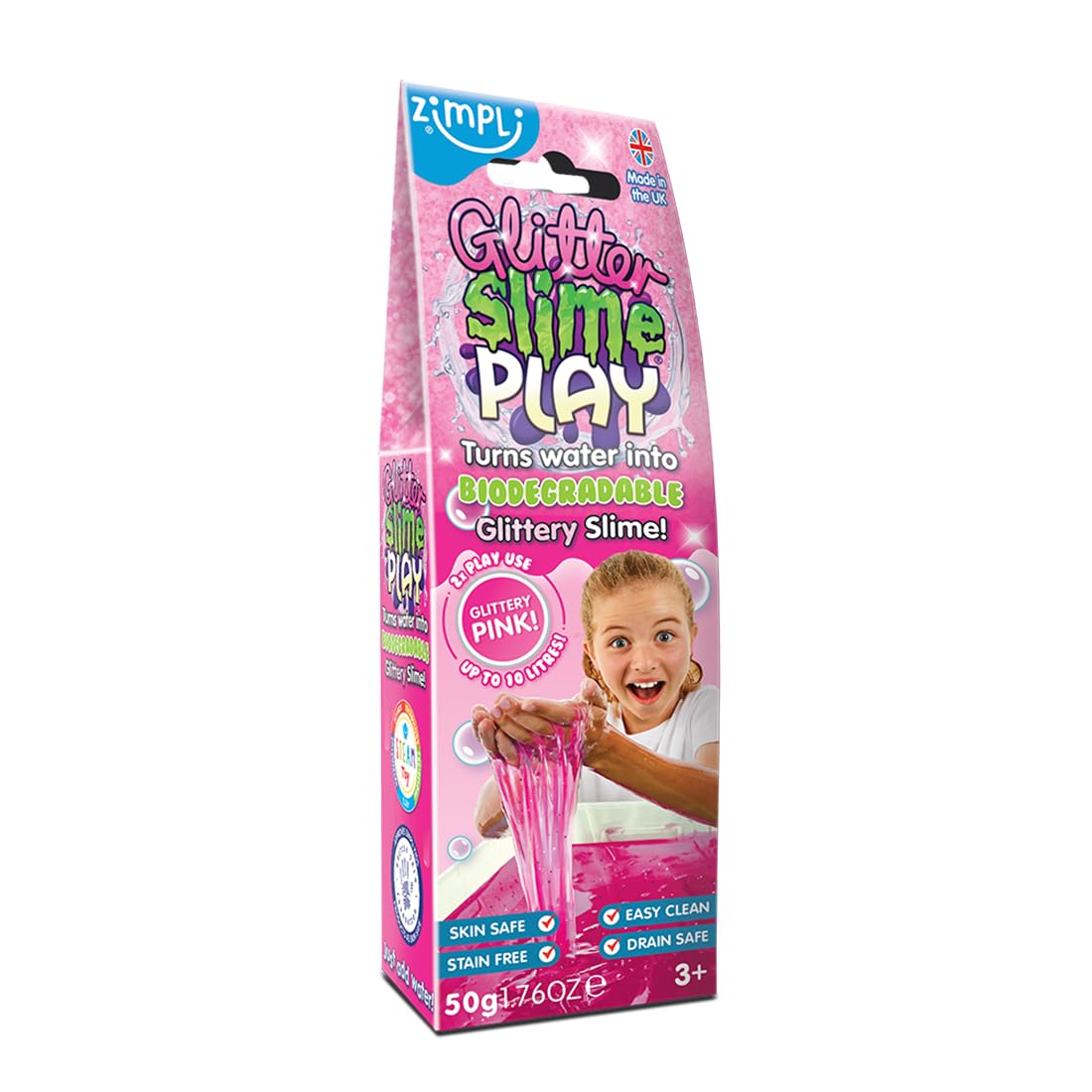ZIMPLI Glitter Slime Play Pink, Magically turns water into slime, Party Bag Filler, Toys for 3 Year & up Girls, Just add water, No need for slime activator