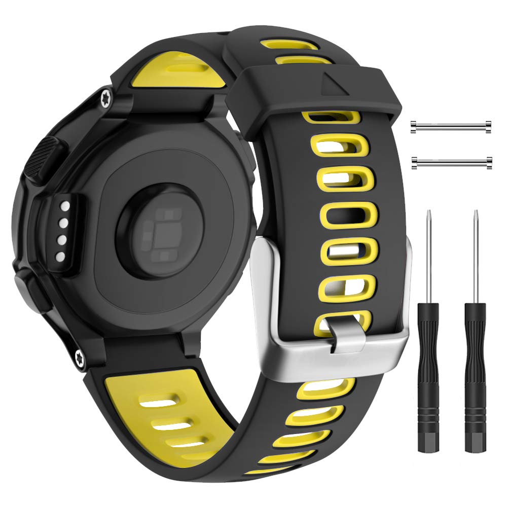ISABAKE Watch Strap for Garmin Forerunner 735XT 235 235Lite 230 220 620 630, Soft Silicone Replacement Band for Approach S20 S5 S6 Watch Accessory(Black/yellow)