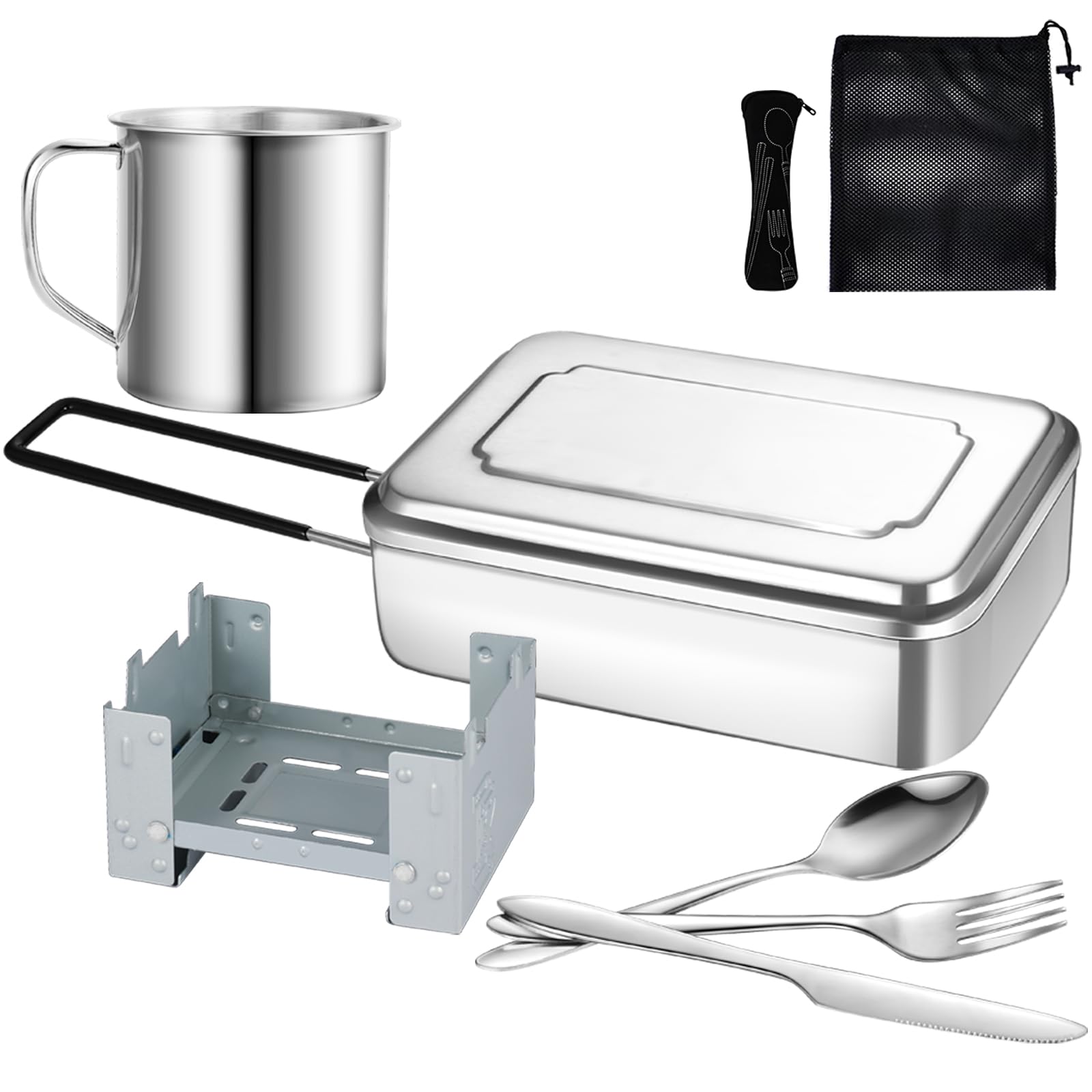 Lafuntar Camping Mess Tin, 8-Piece Mess Tins for Camping, Features Mess Tins, Cutlery set, Compact Stove，Storage Bag Suitable For Camping, Festivals & Fishing Trips