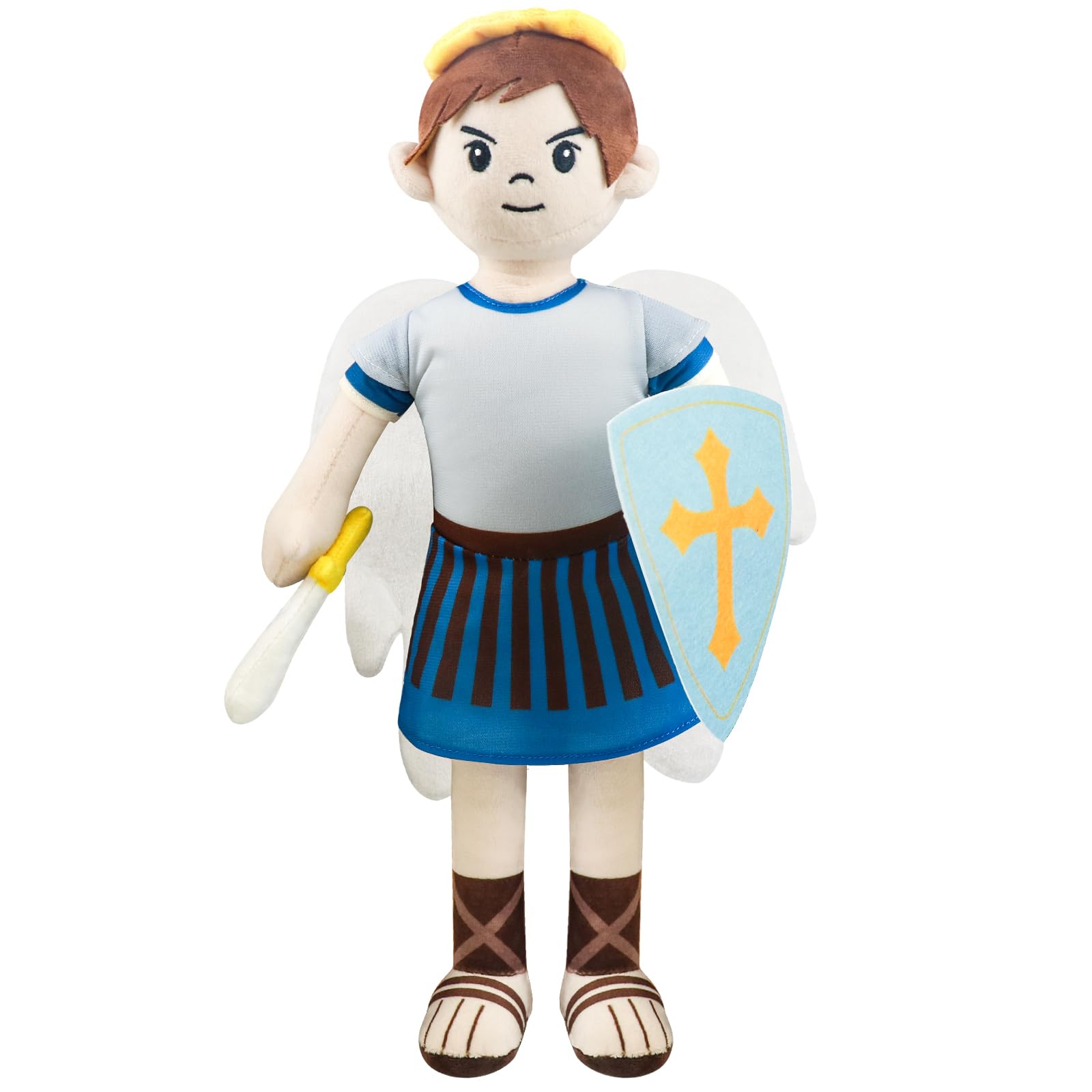 Xunboo Saint Michael Guardian Angel Plush Doll with Wings, Religious Prayer Figure, Christmas Easter Decoration Gift for Boys Girls (st Michael)