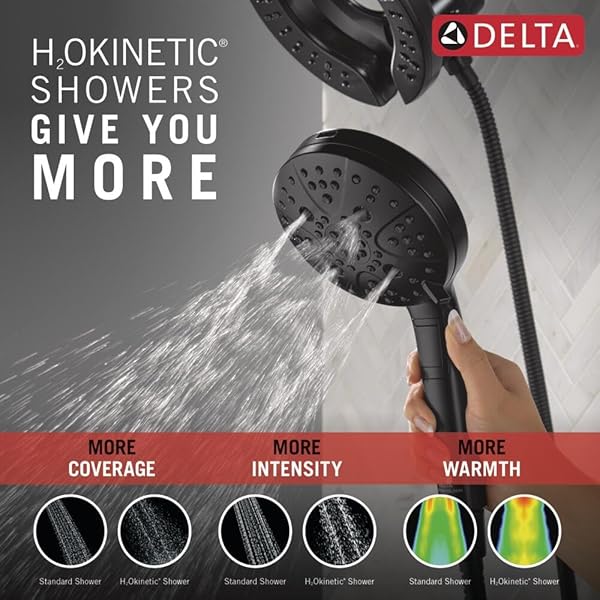 DELTA FAUCET 7-SETTING IN2ITION 2-IN-1 DUAL SHOWER HEAD WITH PROCLEAN SPRAY, MATTE BLACK ROUND WITH HOSE, HAND HELD SHOWER HEAD 2.5 GPM, MATTE BLACK 58651-BL25