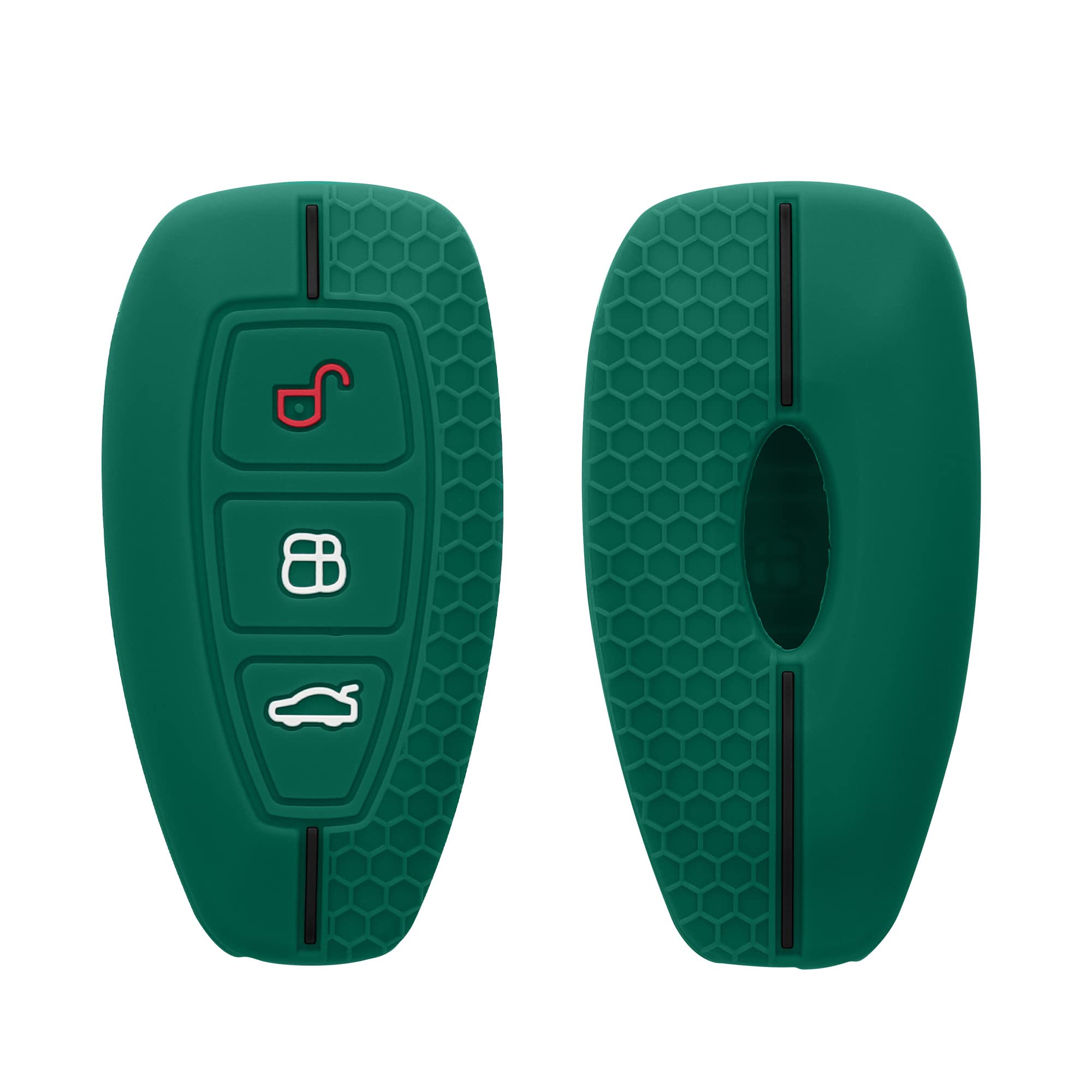 kwmobile Car Key Cover Compatible with Ford 3 Button Car Key Keyless Go Key Cover - Silicone Protective Car Key Fob Case - Dark Green/Black