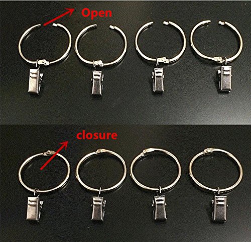 DODXIAOBEUL 2.5 inch Interior Diameter Open and Close Solid Metal Curtain Ring Hook Rustproof,Movable Clasp Suitable Fixed Pole Shower Curtain Rings/Strong Hooks Set Silver (24)