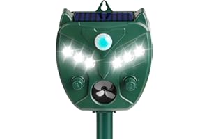 LRENQLLY 1 Pack 2025 Ultrasonic Animal Repellent Outdoor Deer Repellent Devices Solar Animal Repeller Motion Activated Deterrent to Scare Cat Squirrel Rabbit Raccoon Skunk with LED Flash Lights for Lawns Yard