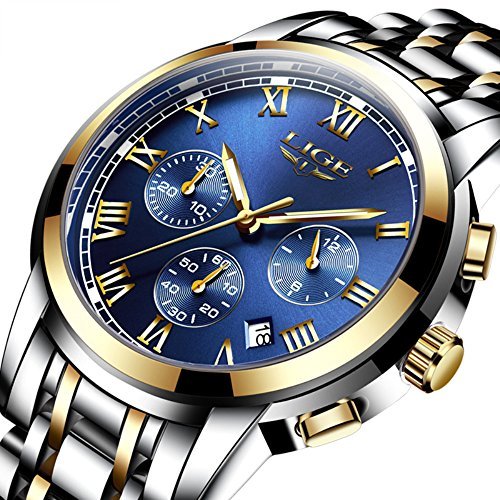 LIGE Men's Quartz Stainless Steel Watch, Color:Blue (Model: DS13)