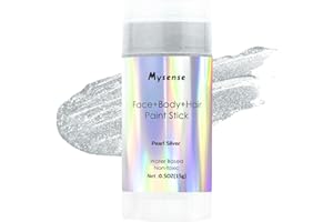 Mysense Pearl Silver Face Body Hair Paint Stick,Water Based Washable Temporary Hair Color,Non-toxic Cream Blendable Metallic Face Painting for Halloween Costume SFX Cosplay Makeup,0.5oz