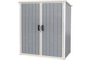 Aoxun Outdoor Storage Shed 5 x 3FT, Resin Shed with Floor and Lockable Door, Plastic Sheds for Garbage Can, Tool, Accessories, Lawn, Garden - Grey