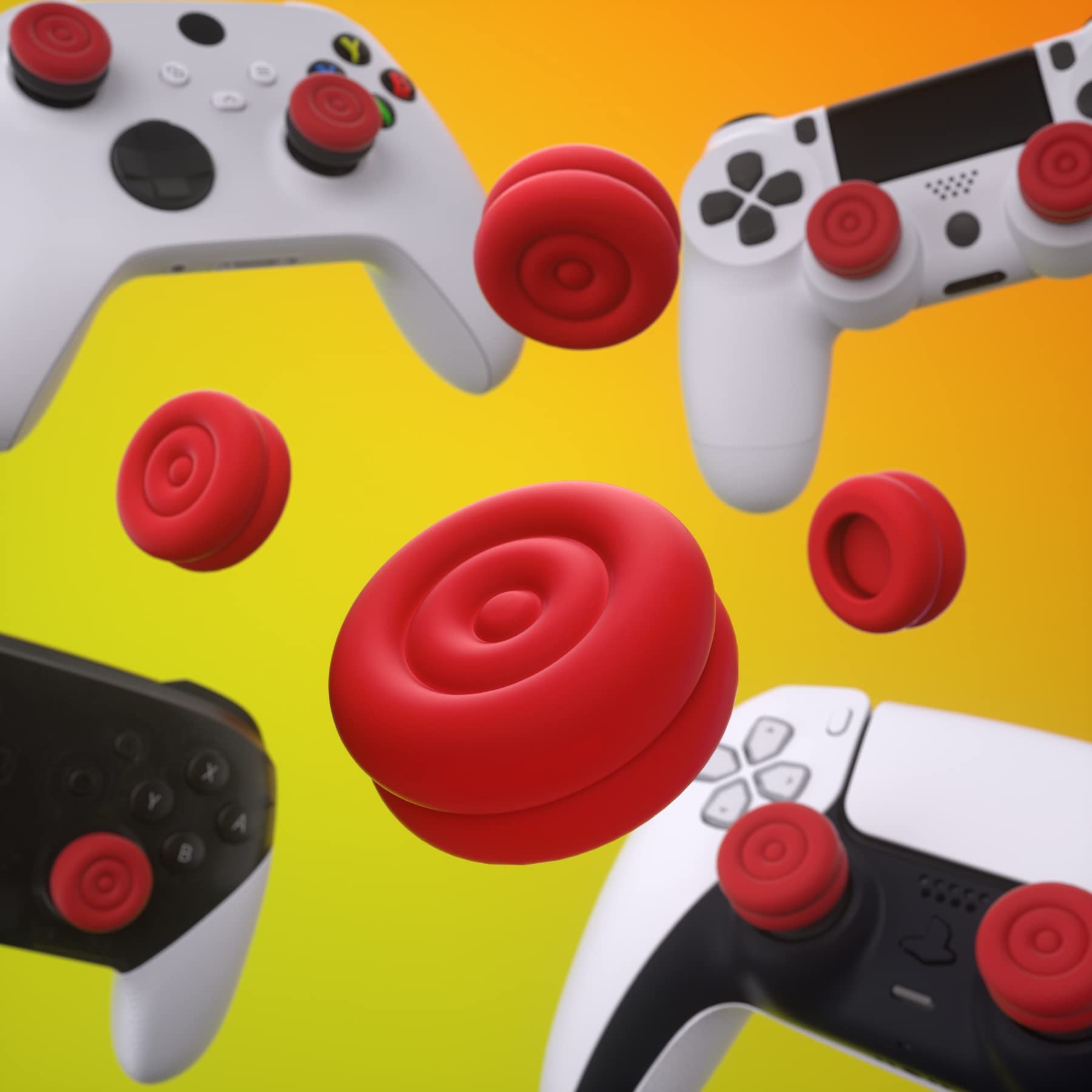 PlayVital Thumbs Cushion Caps Thumb Grips for ps5, for ps4, Thumbstick Grip Cover for Xbox Series X/S, Thumb Grip Caps for Xbox One, Elite Series 2, for Switch Pro Controller - Passion Red