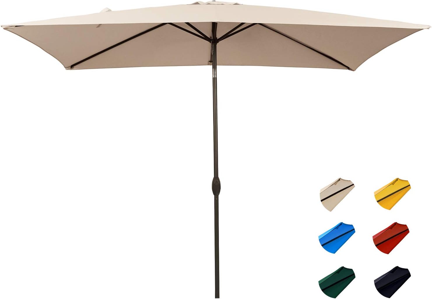 Amazon Com Kitadin Rectangular Patio Umbrella Outdoor Market Table Umbrellas With Push Button Tilt And Crank Lift 6 Sturdy Square Ribs 6 6 X 10 Ft Beige Garden Outdoor