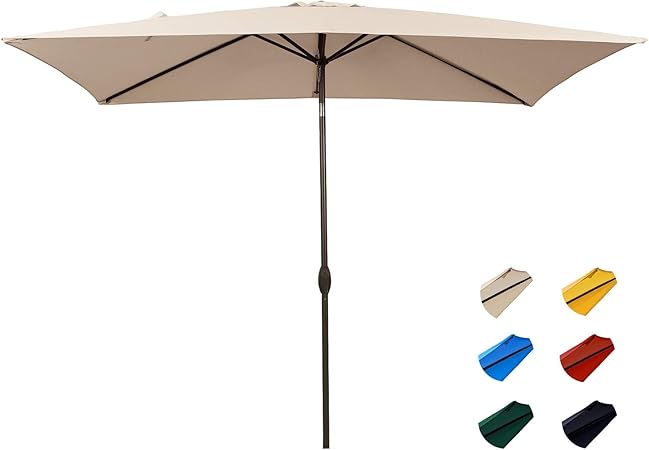 Amazon Com Kitadin Rectangular Patio Umbrella Outdoor Market Table Umbrellas With Push Button Tilt And Crank Lift 6 Sturdy Square Ribs 6 6 X 10 Ft Beige Garden Outdoor