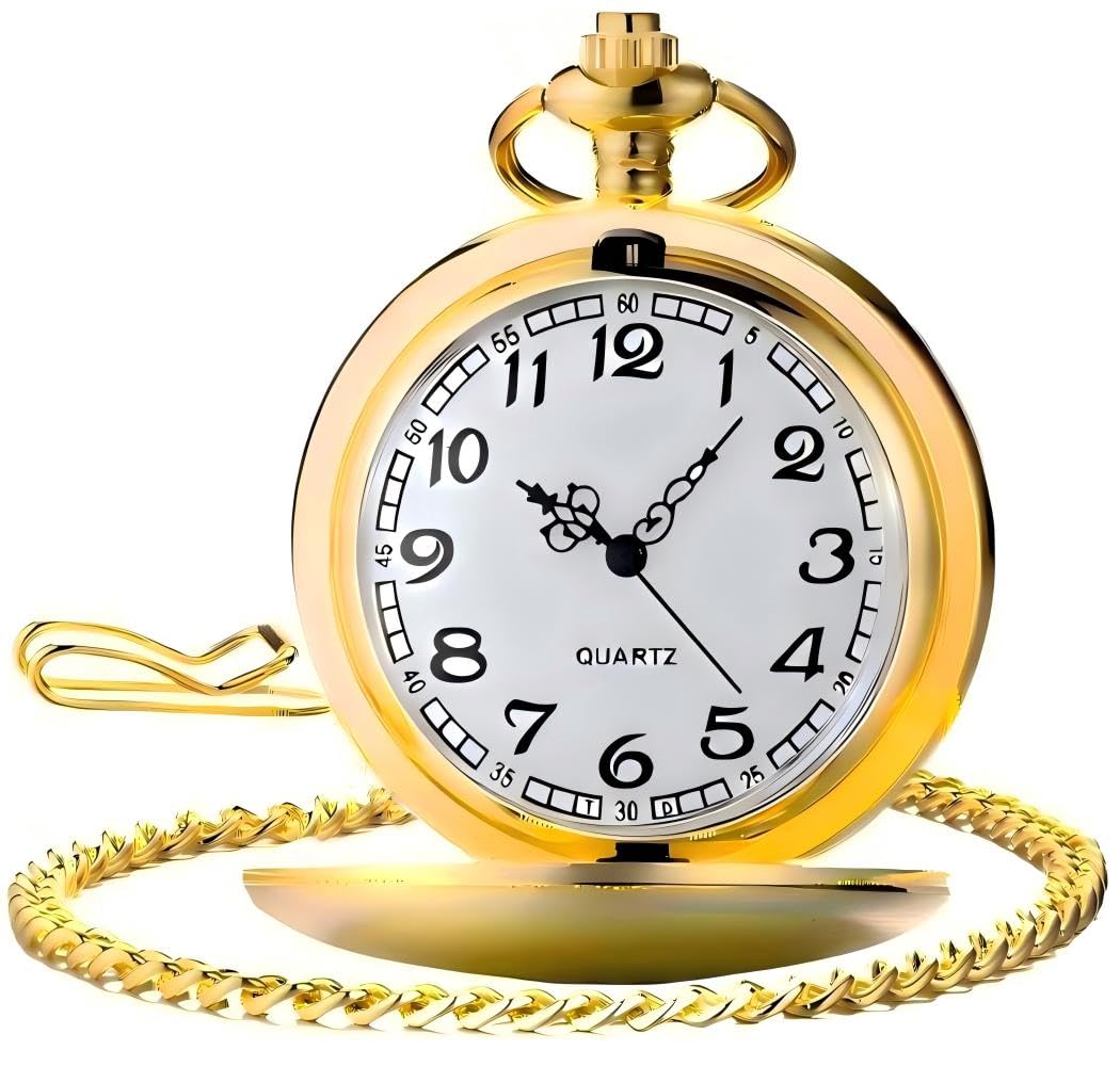 LYMFHCH Classic Smooth Vintage Quartz Pocket Watch, Arabic Numerals Scale Mens Watch with Chain Christmas Graduation Birthday Gifts Fathers Day