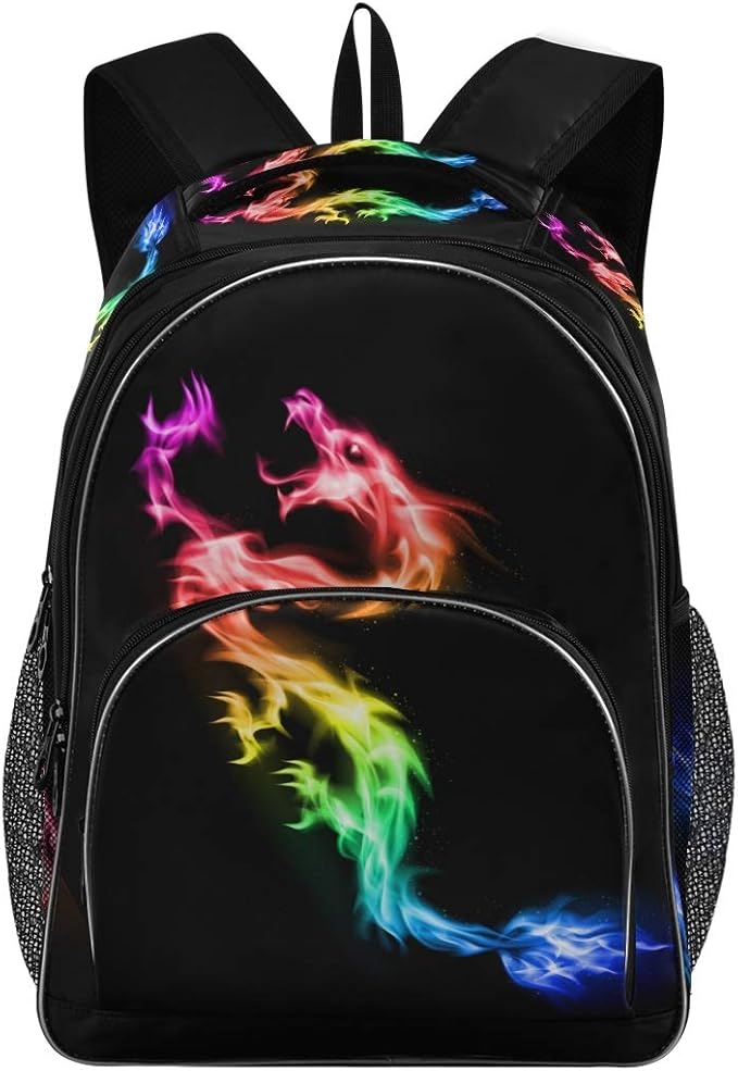 Kids Backpack Fire Rainbow Dragon Three Layer Arc Bookbag for Boys