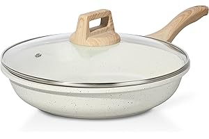ESLITE LIFE Nonstick Ceramic Frying Pan Skillet with Lid, Non-Toxic Egg Omelette Kitchen Cooking Pans Compatible with All Stovetops (Gas, Electric & Induction), PTFE & PFOA Free (White, 8" w/Lid)