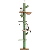 PAWZ Road Cactus Floor-to-Ceiling Cat Tree 5-Tier Cat Tower with Hammock | 95"-108" Adjustable Height ,Cactus Ceiling Tree in Green,No Drilling&amp;Space Saving Tall Cat Tree, Multi-Level Skinny Cat Tower