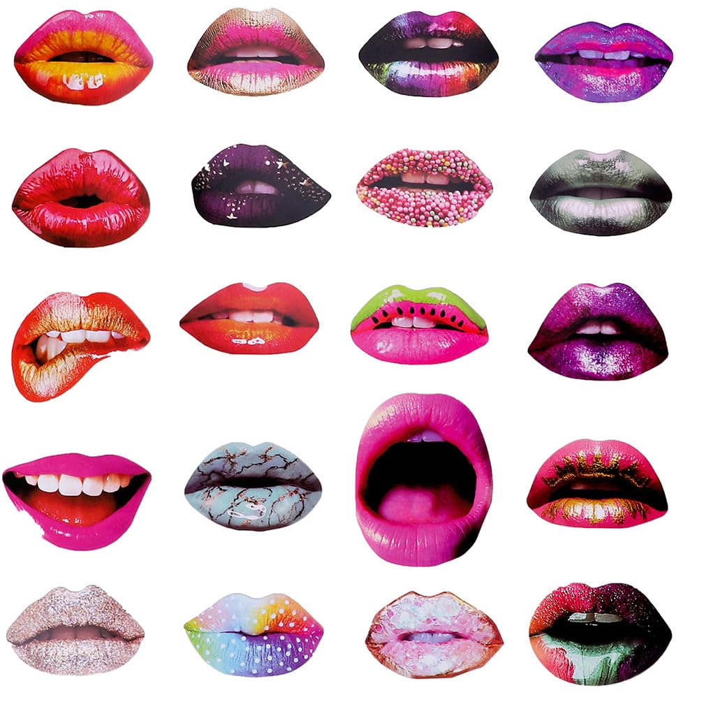 20 Pcs Funny Photo Booth Props Set Colorful Lips Mouth Bright Lipstick Wedding Party Decorations DIY Selfie Props Handheld Ideal for Christmas Brithday Halloween Graduation Party Supplies