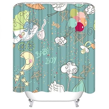 Amazon Com Wesbin Shower Curtain Set Blue Whimsical Baby Boy