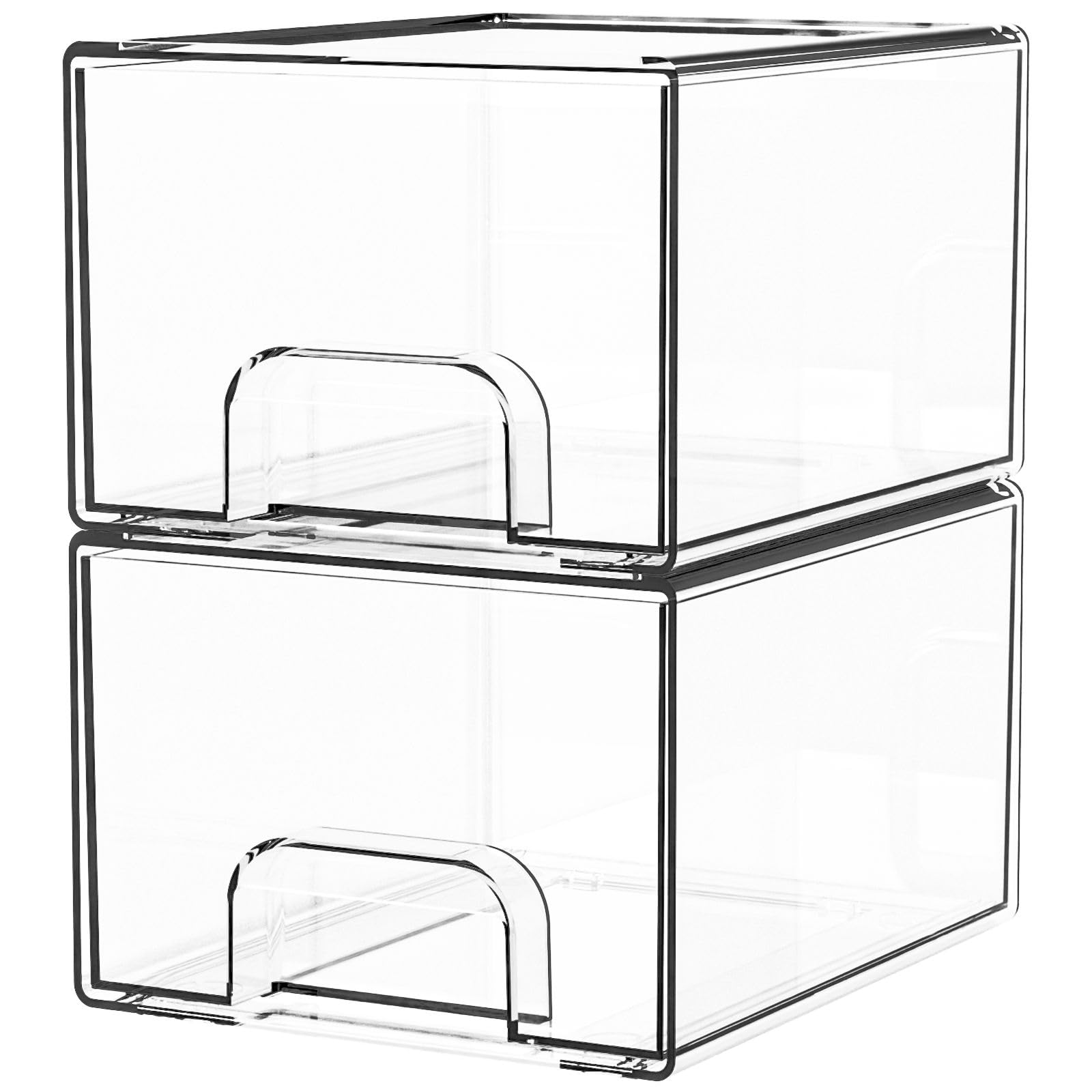 Photo 1 of Yieach 2 Pack Clear Stackable Storage Drawers,4.4'' Tall Acrylic Drawer Containers for Organizing,Bathroom Organizers and Storage Bin Box,Plastic Makeup,Medicine Organizer Bins for Cabinet,Undersink