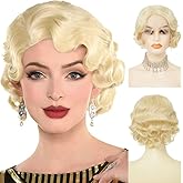 Siudus Blonde Lace Front Finger Wave Wig for Women Short 1920s Curly Wig Natural Synthetic Heat Resistant Fibre Hair for Cosplay Daily Use