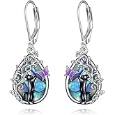 925 Sterling Silver Hummingbird/Cat/Octopus/Fox/Mermaid/Capybara/Dragonfly/Sloth Dangle Earrings Cute Animal Jewelry Birthday Gifts for Women