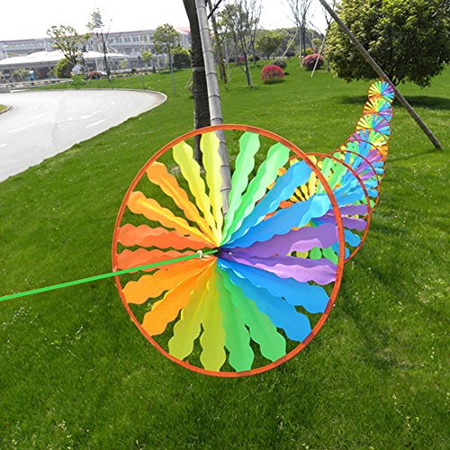 Ladaidra 8Pcs Rainbow Wind Spinner Wheel with Strap, Colorful Whirligig Windmill Decor for Farm Yard Lawn