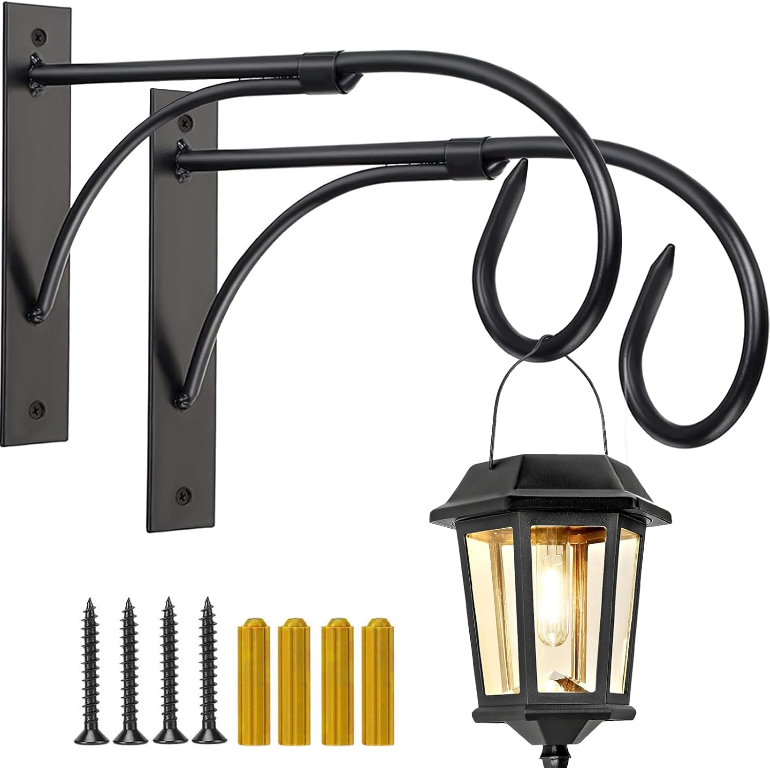 Outdoor Hanging Brackets - JUNBEI Wall Mount Plant Hanging Bracket, 11 Inches Hanging Plant Hook, Heavy Duty Rustic Decorative Metal Plant Hanger for Hanging Plant Flower Lantern Bird Feeder Wind Chimes (Set of 2)