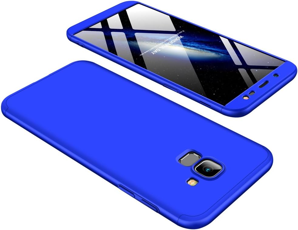 JMGoodstore case Compatible Galaxy J6 2018,360 Full Body Coverage Degree Protection 3 in 1 Combination Anti-Scratch PC Ultra-thin Skin cover Screen Protector (Blue)