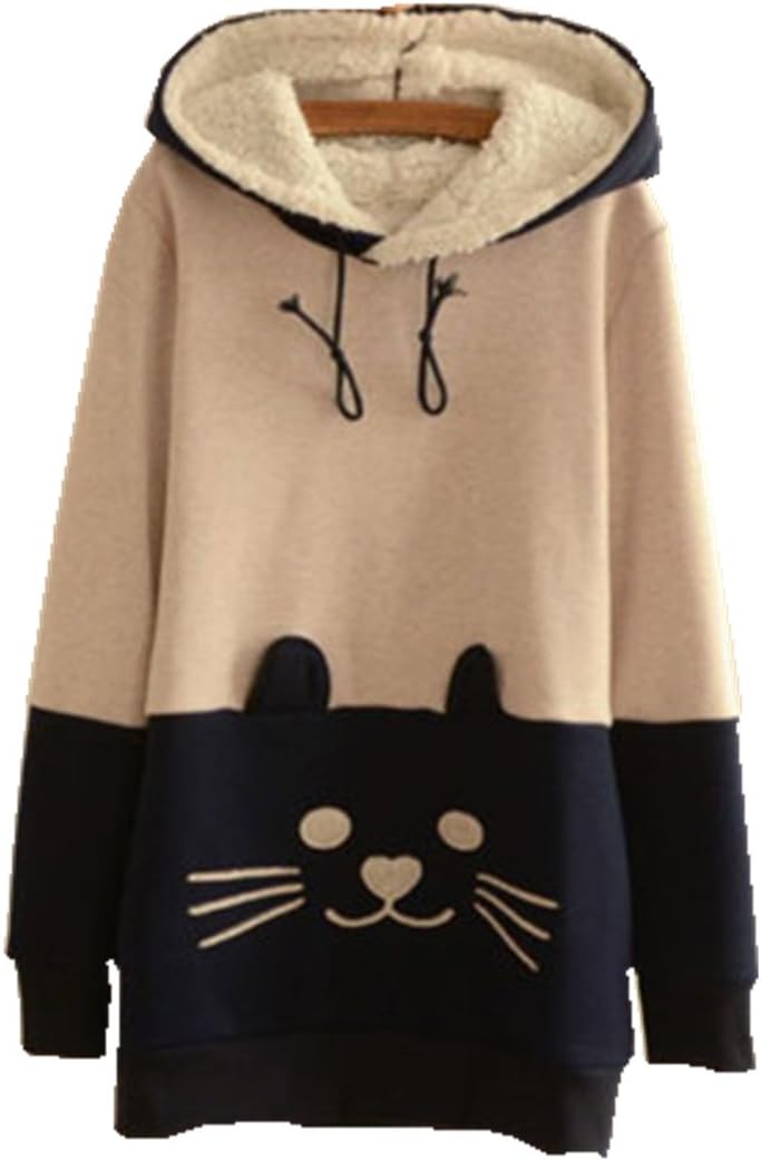 WarmFirm Japanese Mori Kawaii Girl Cat Face Tail Hoodie with Cute Hat Sweater Shirt Deep Blue