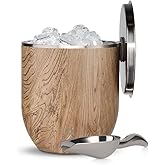SNOWFOX Plus, Premium Vacuum Insulated Stainless Steel Ice Bucket with Lid/Scoop,Home Bar Accessories,Elegant Bartending Ice Bucket for Parties,Beautiful Outdoor Entertaining Supplies,3L,Natural Teak