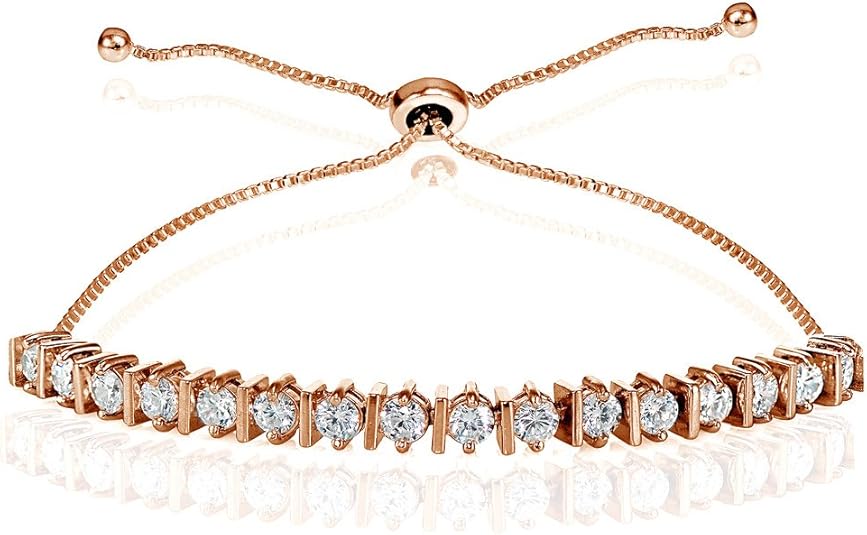 Rose Gold Flashed Silver Cubic Zirconia 3mm Adjustable Bracelet Amazon