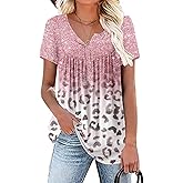 Rainoop Womens Summer Plus Size Tops Blouses Short Sleeve Shirts Lace Pleated Tunic Tops M-4XL