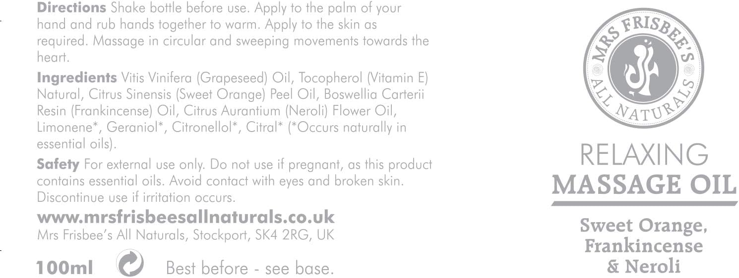 Relaxing Massage Oil/Body Oil with Neroli, Sweet Orange & Frankincense Pure Essential Oils - Image 4