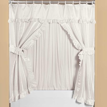 Ruffle Shower Curtain Set White 70 X 72 Amazon Co Uk Kitchen