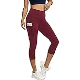 ICTIVE Women's Capris Yoga Pants with Pockets Crossover V Cross High Waisted Fitness Running Leggings