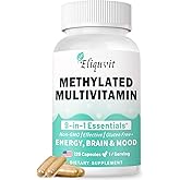 Eliquvit Methylated Multivitamin for Men & Women - Methylated B Complex with Methylfolate & B12-9-in-1 MTHFR Support + TMG - Vegan Multivitamin for Men & Women -Energy & Mood - USA Made-120 Capsules