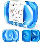 kinsho Silicone Bento Box Lunch Box for Kids Toddlers Teens, Reuseable Eco Snack and Meal Container for School Daycare or Travel, 5 Cup /40 oz Large Capacity, Blue
