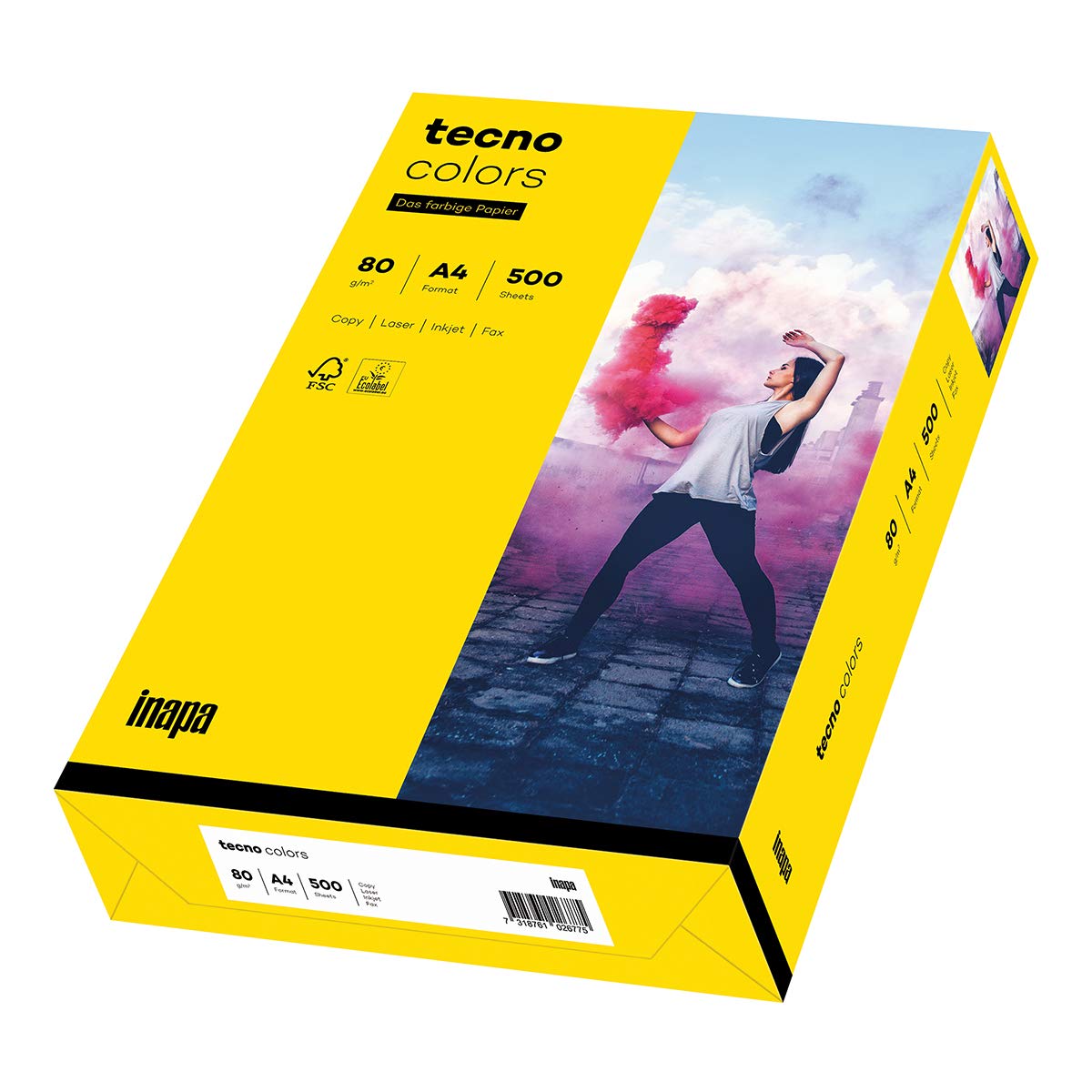 inapa Coloured Printer Paper Tecno Colours 80 g/m² A4 500 Sheets Intense Yellow