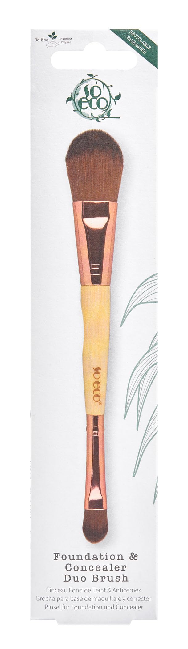 So Eco Foundation & Concealer Brush - Vegan & Cruelty-Free Dual-Ended Brush for Cream & Liquid Formulas, Soft Synthetic Bristles, Bamboo Handle, Plastic-Free Packaging