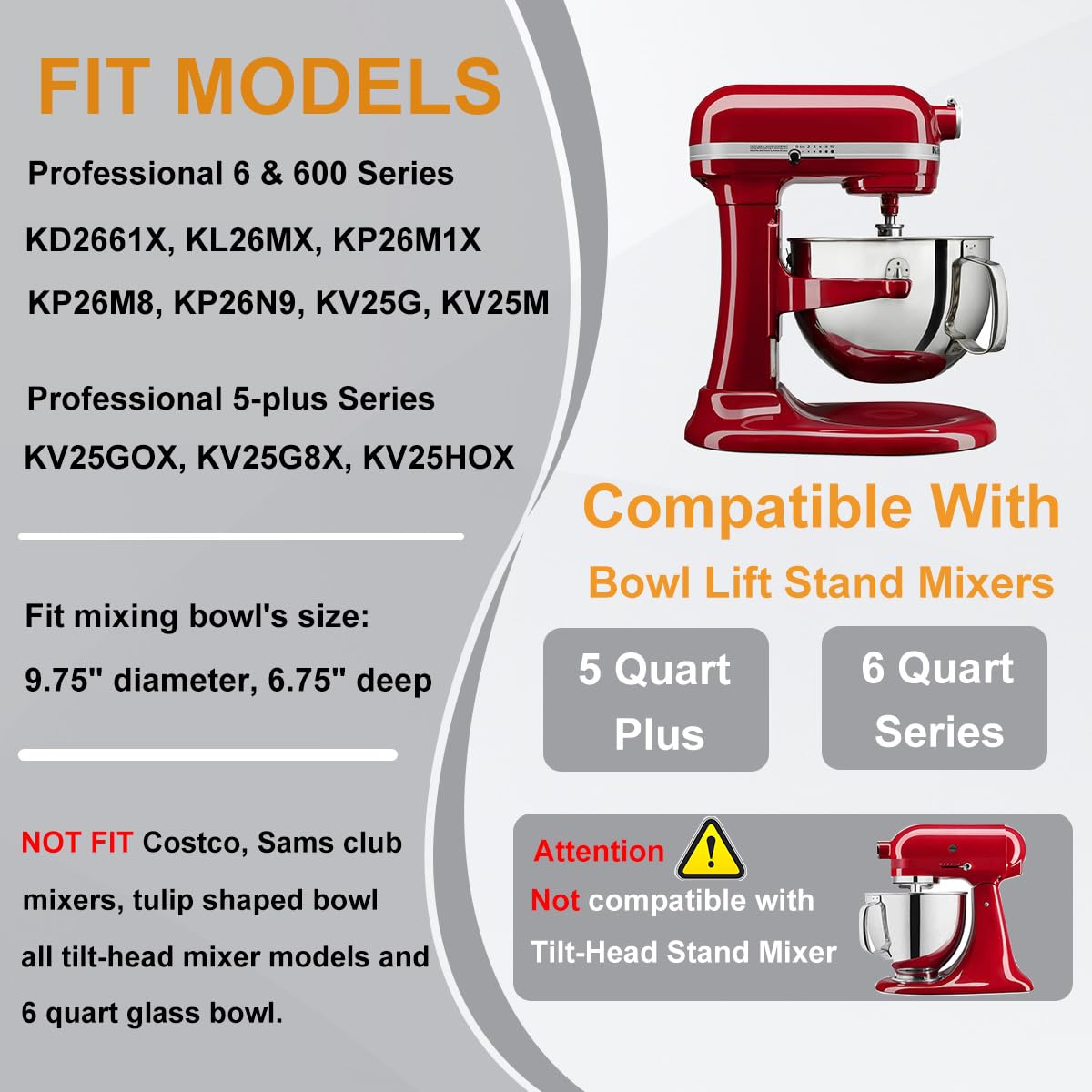 Flex Edge Beater for KitchenAid 6 Quart Bowl-Lift Mixer, 6 QT Silicone Edged Paddle Attachment