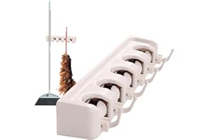 Broom Hanger Wall Mount,5 Slots Heavy Duty Storage Shelf,Broom and Mop Holder with 6 Hooks | for Laundry Room Garage Bathroom