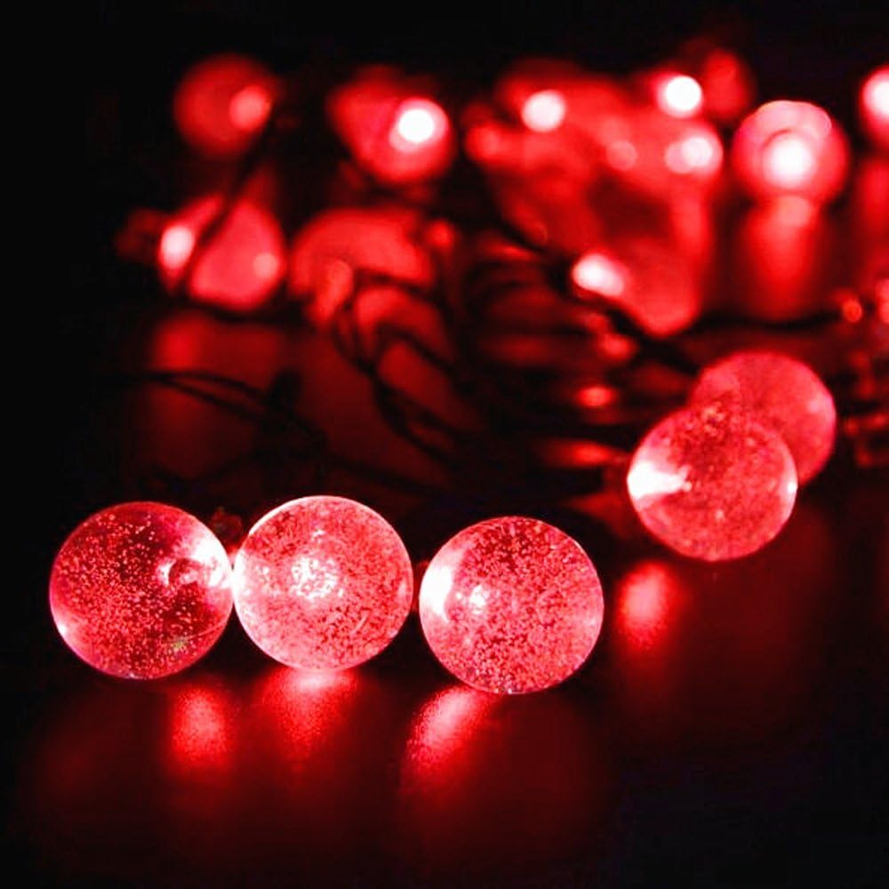 KEEDA Solar Powered Ball String Lights, 20ft 30 LED Waterproof Globe Fairy Lights for Outdoor, Yard, Garden, Patio, Wedding, Christmas, Party (Red)
