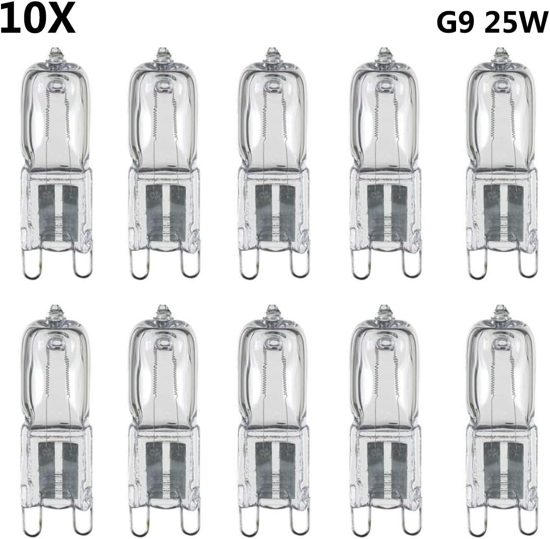 DHOUTDOORS 10 Pcs G9 25W Clear Halogen Capsule Bright Light Long Life Bulb Energy Saving Replace Dimmable Warm White