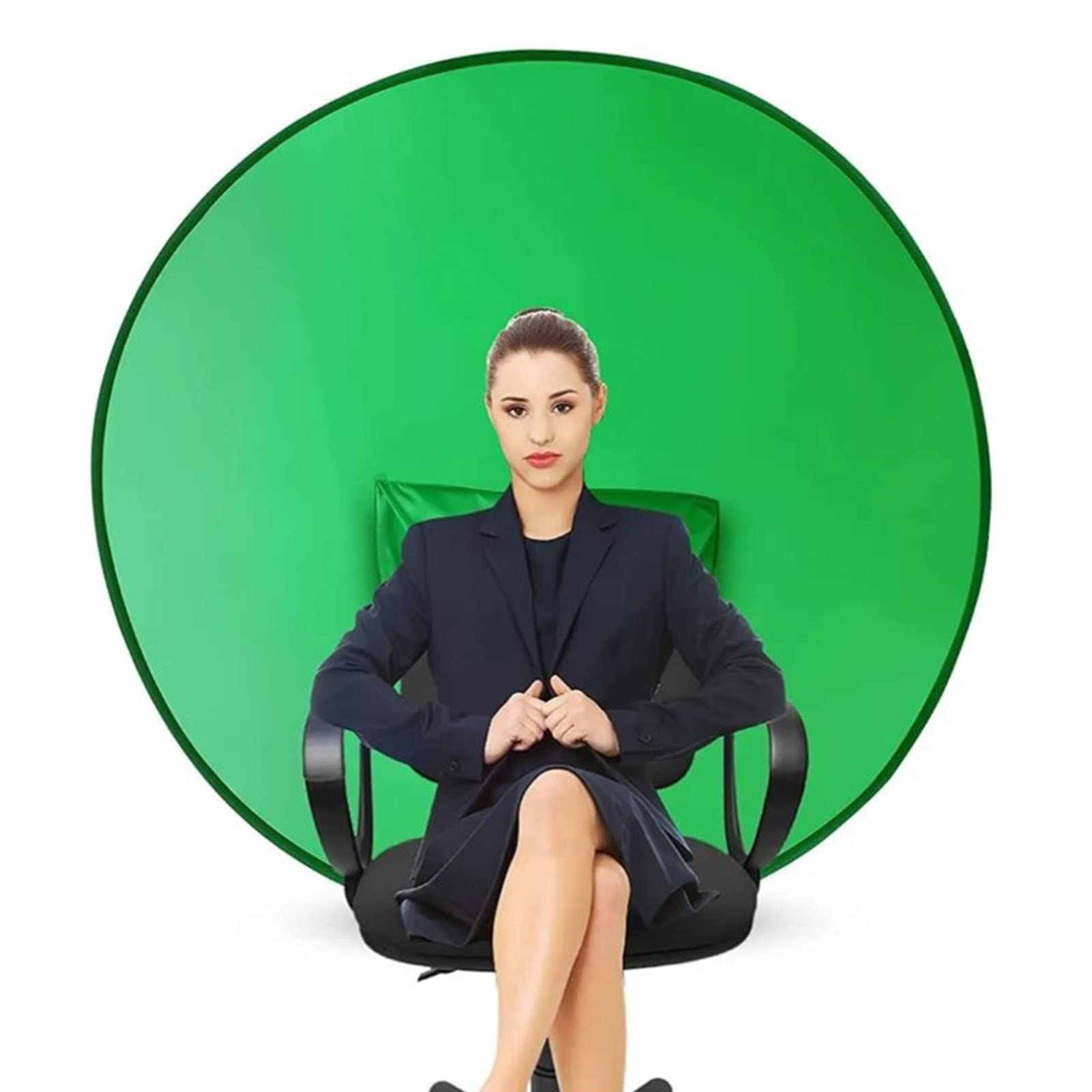 VBESTLIFE 56in Round Green Screen Backdrop, Portable Collapsible Webcam Backdrop, Green Screen Chair Background for Video Chats, Live Broadcast