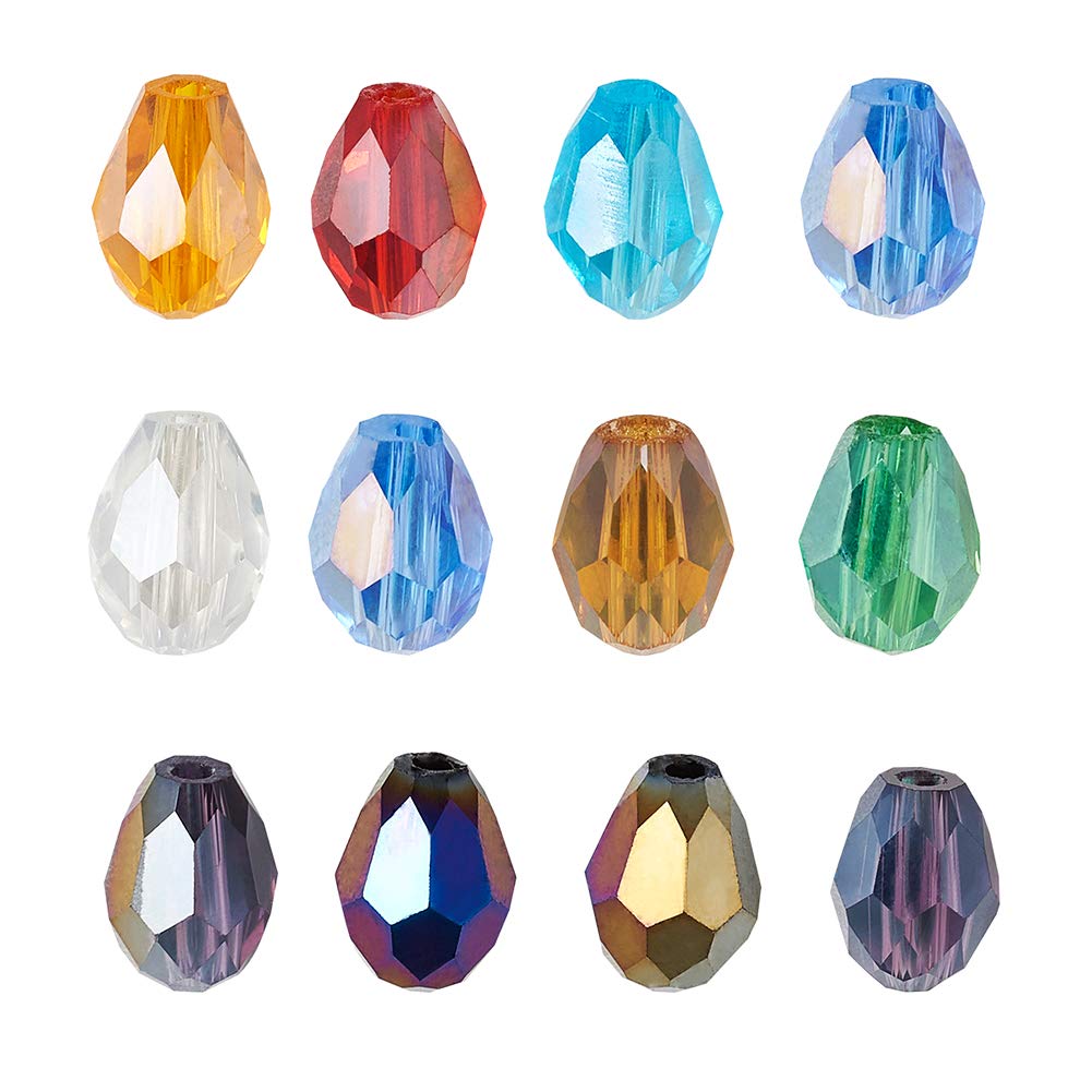 PandaHall 50pcs Crystal Teardrop Glass Beads 7~8x6mm Faceted Glass Bicone Beads AB Color Plated for Jewelry DIY Craft Making