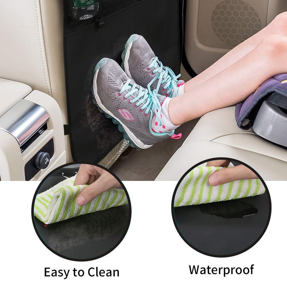 Flysea Car Backseat Organizer, Kick Mats Car Seat Protector, Kids Backseat Organizer Garbage Can with Touch Screen Tablet Holder and Storage Pockets for Toys Book Bottle Drinks Toddlers Baby, 2 Pack