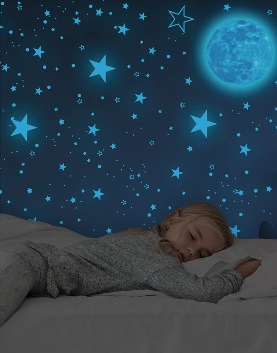 Nuvance - Glow in the Dark Stars - 1049 Stickers - Wall Stickers for Kids Room - Baby Room - Blue