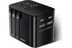 MAPAMBO Universal Travel Adapter, International Travel Plug Adapter with 2 USB-C ＆ 2 USB-A Ports, All in One Portable Adaptor, for USA, UK, EU, AU ＆ 160+ Countries